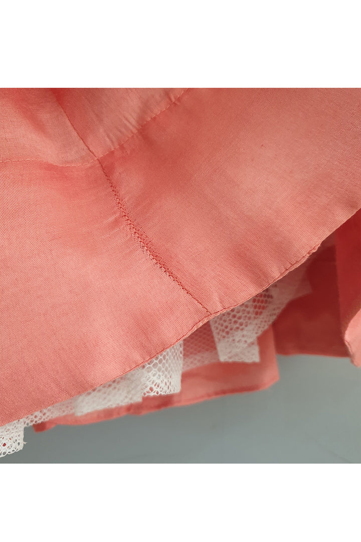 Peach Flower Embroidered Flared Top With Lehenga Set