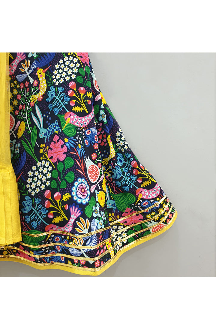 Lace Detailing Cotton Silk Top With Attached Dupatta And Printed Lehenga Set