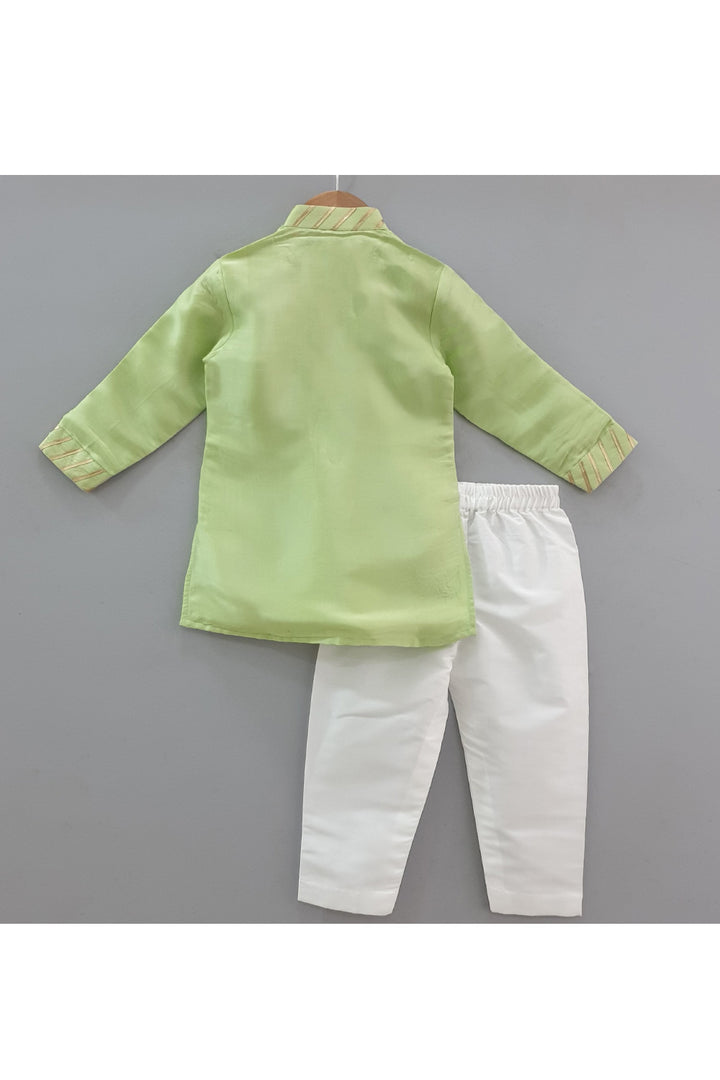 Mint Green Cotton Silk Kurta With Pyjama Set