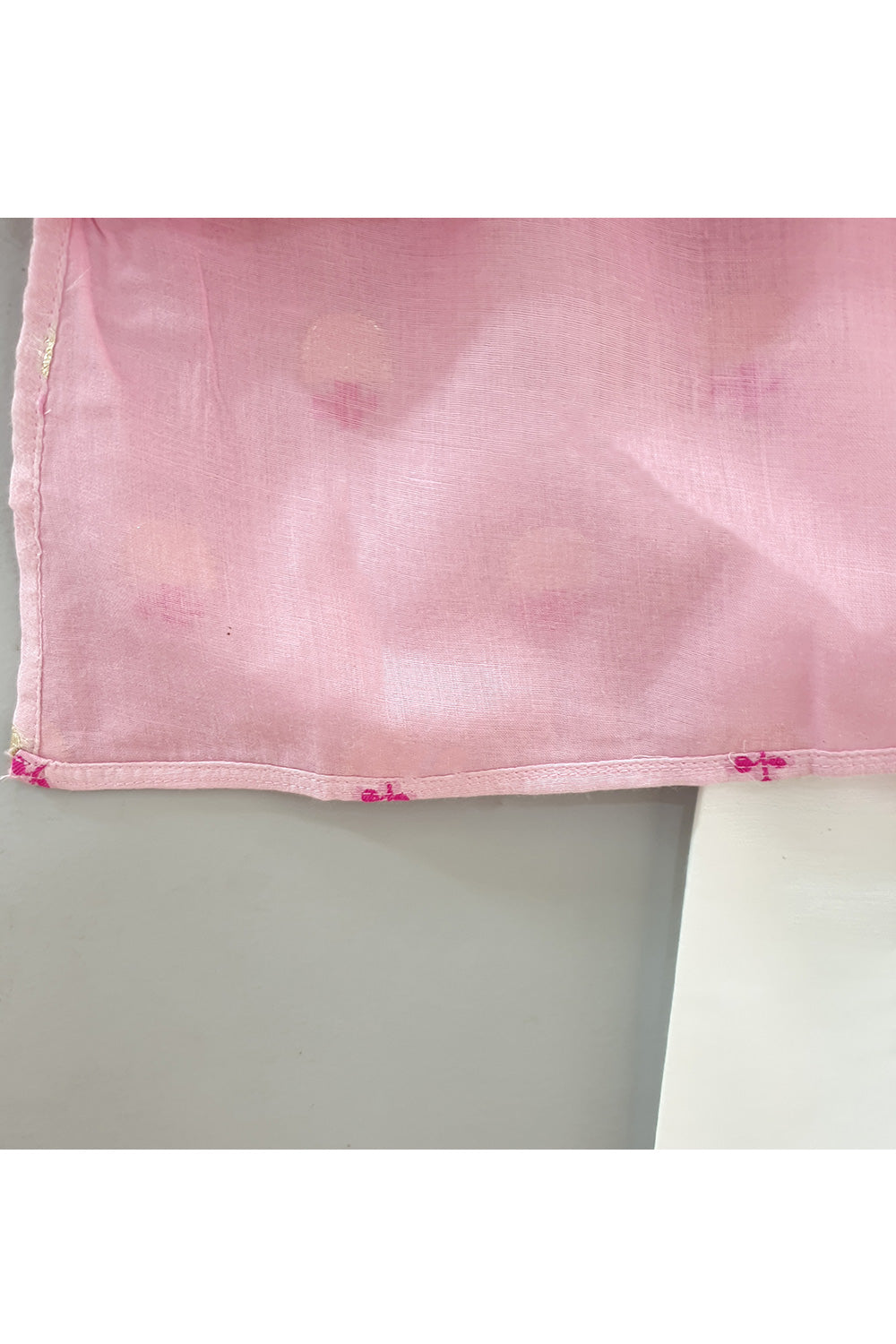 Pink Flower Embroidered Banarasi Chanderi Kurta With Pyjama Set