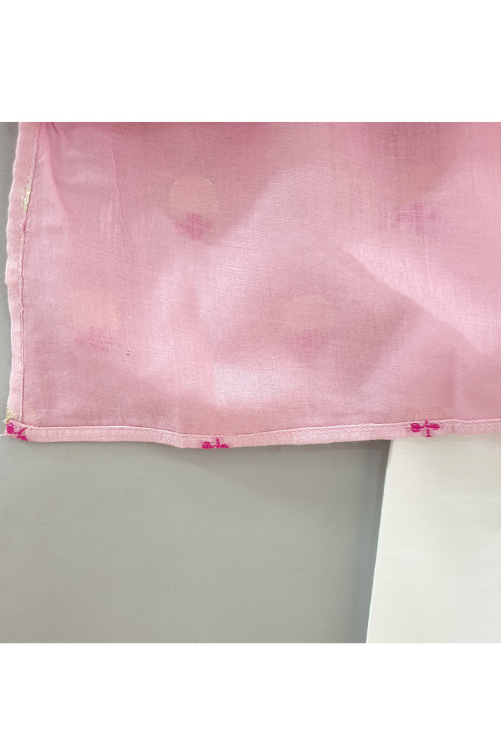 Pink Flower Embroidered Banarasi Chanderi Kurta With Pyjama Set