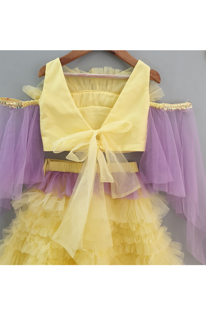 Yellow Embroidered Ruffle Top With Frill Lehenga Set