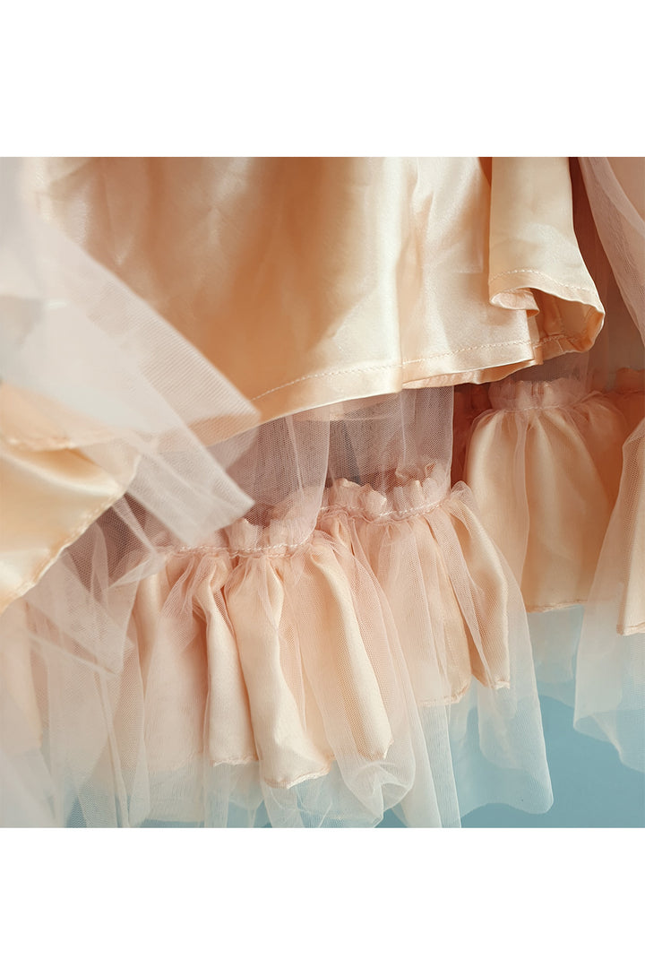 Peach Lace Detailing One Shoulder Top With Frill Lehenga Set