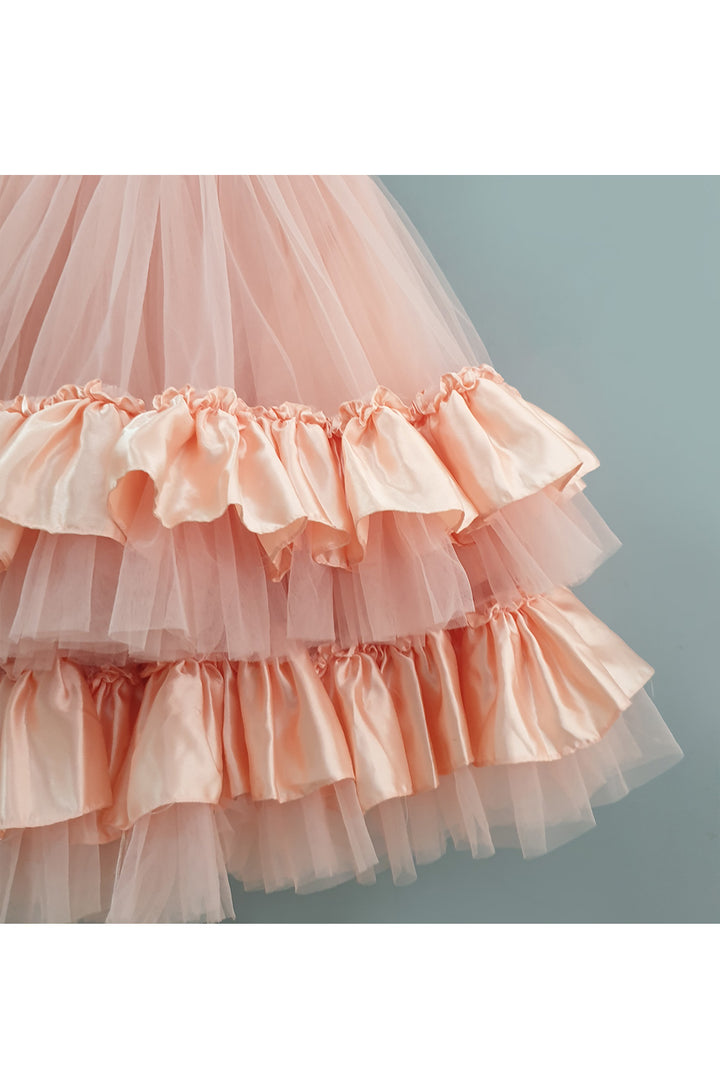Peach Lace Detailing One Shoulder Top With Frill Lehenga Set