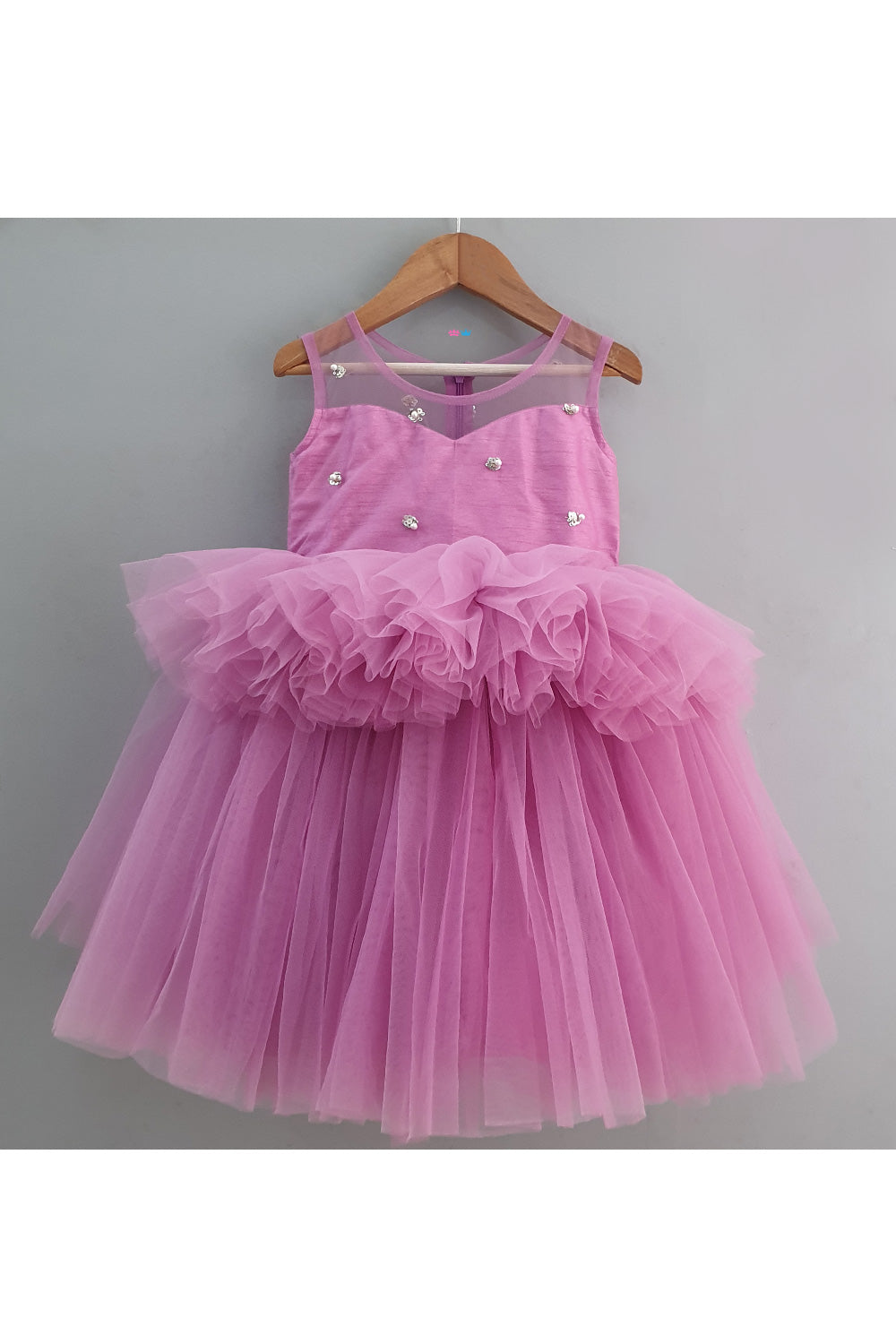 Lavender Sequins Embroidered Net Frill Gown