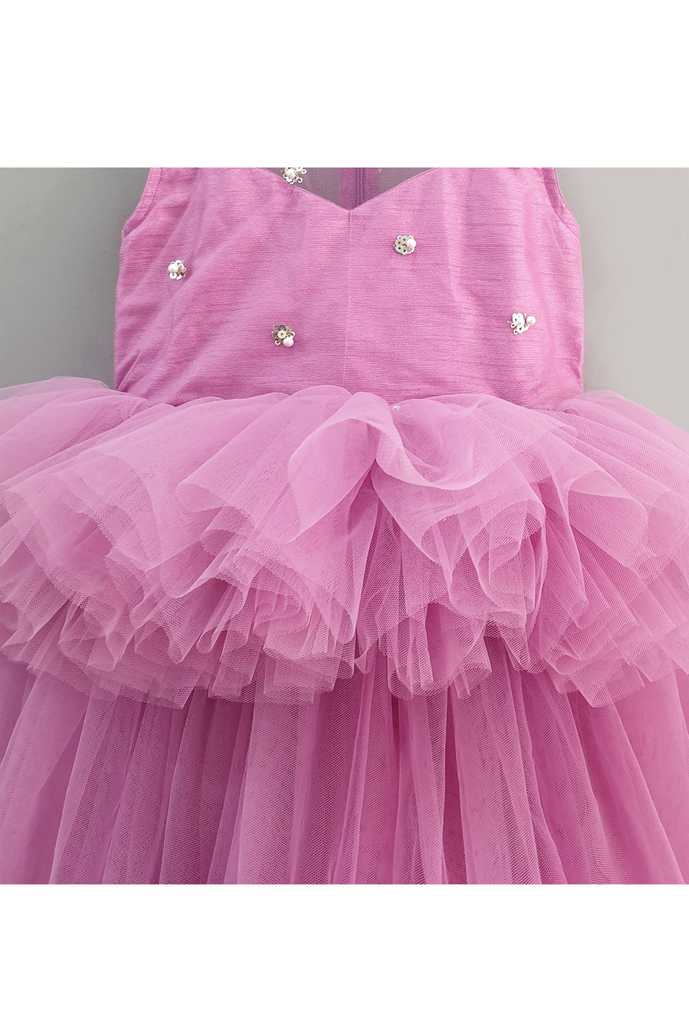 Lavender Sequins Embroidered Net Frill Gown
