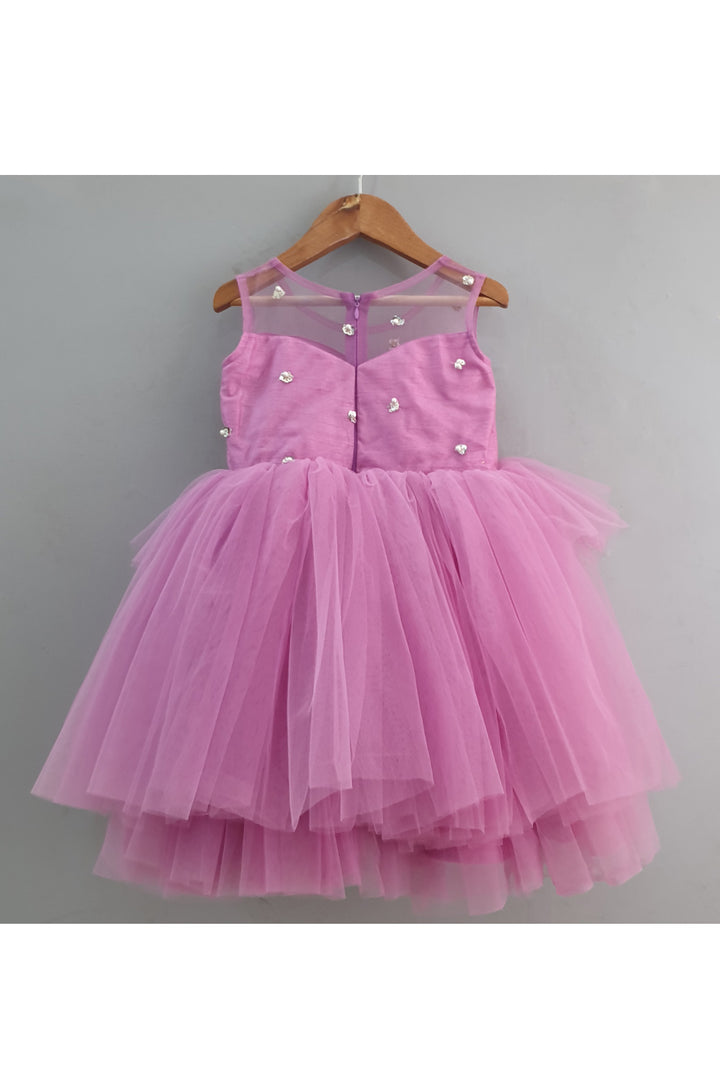 Lavender Sequins Embroidered Net Frill Gown
