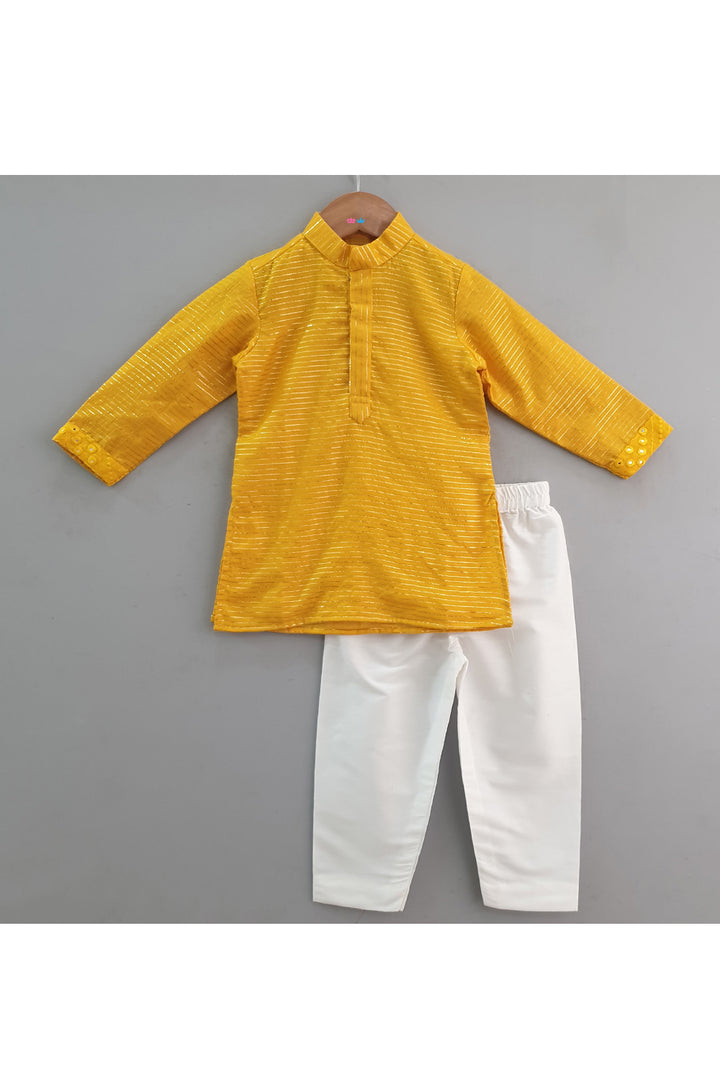 Mustard Yellow Kurta With Mirror Faux Embroidered Jacket Set