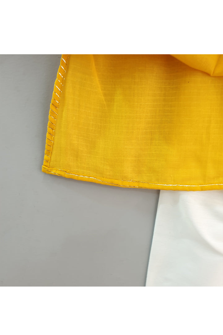 Mustard Yellow Kurta With Mirror Faux Embroidered Jacket Set