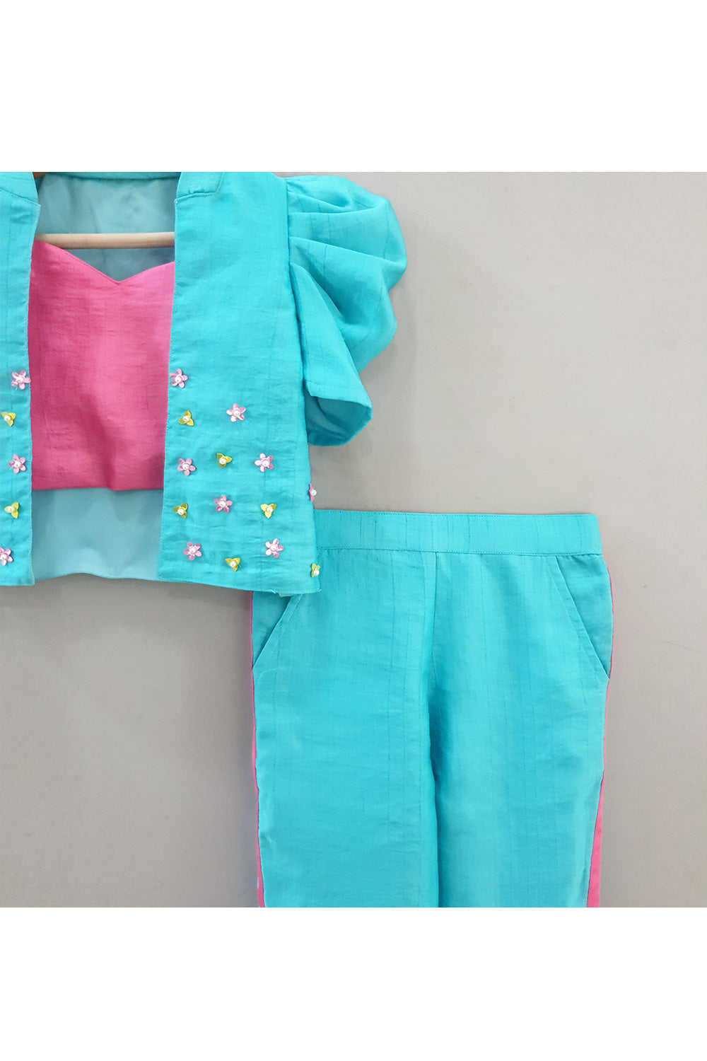 Pink Sleeveless Top With Embroidered Jacket Set