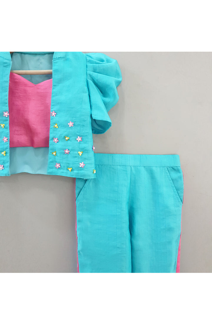 Pink Sleeveless Top With Embroidered Jacket Set