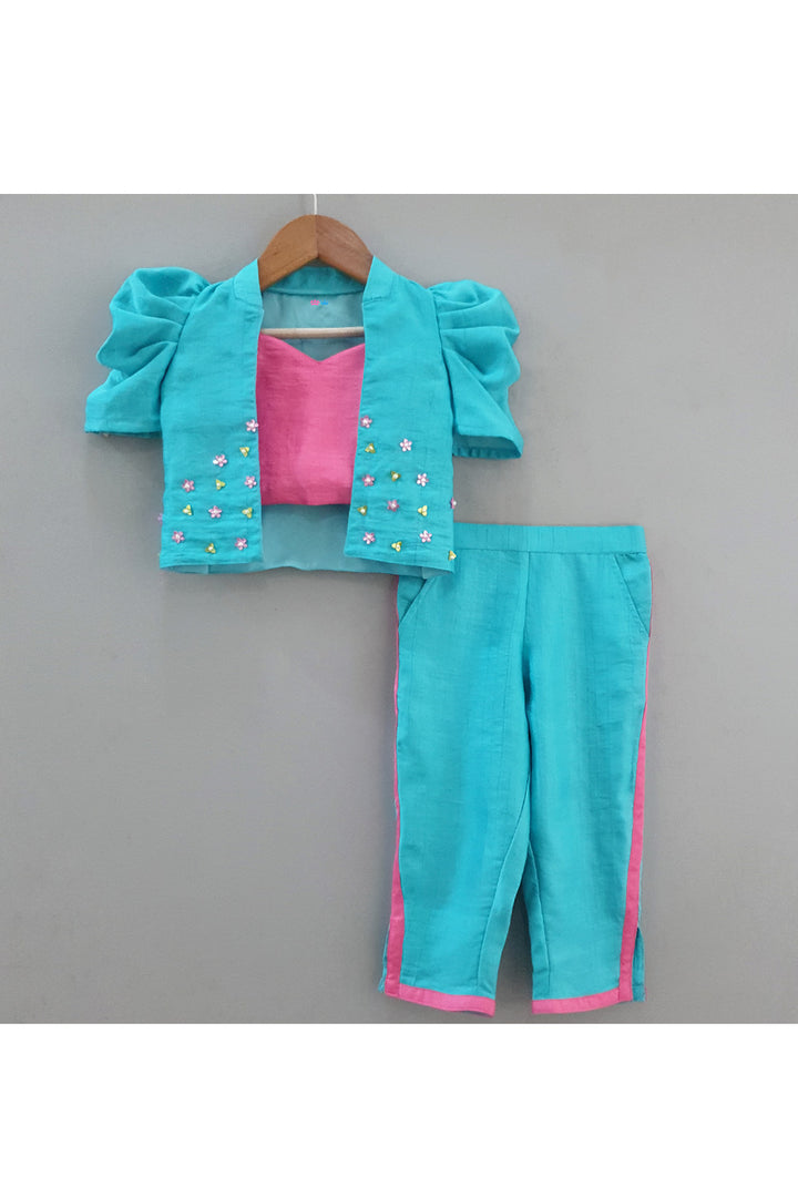 Pink Sleeveless Top With Embroidered Jacket Set