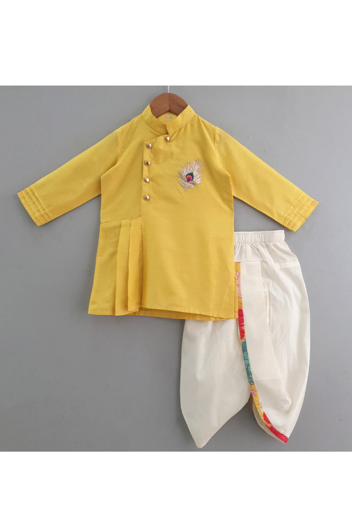 Yellow Morpankh Embroidered Asymmetrical Kurta With Dhoti Set