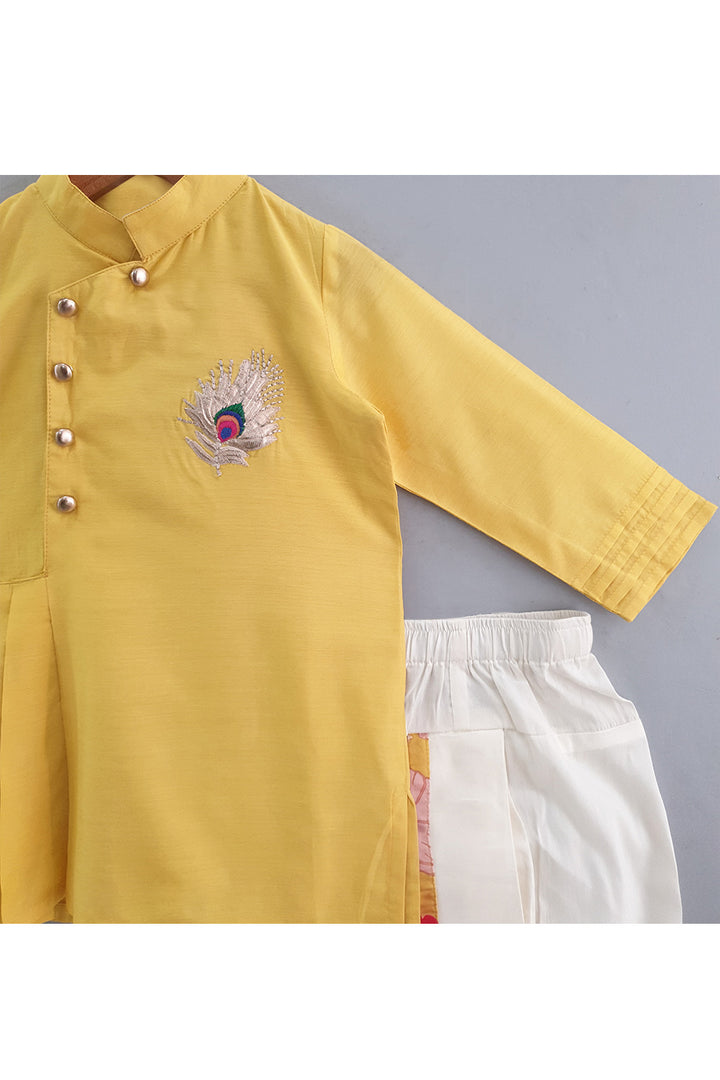 Yellow Morpankh Embroidered Asymmetrical Kurta With Dhoti Set