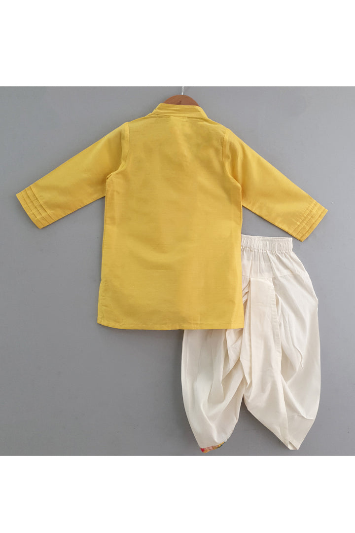 Yellow Morpankh Embroidered Asymmetrical Kurta With Dhoti Set