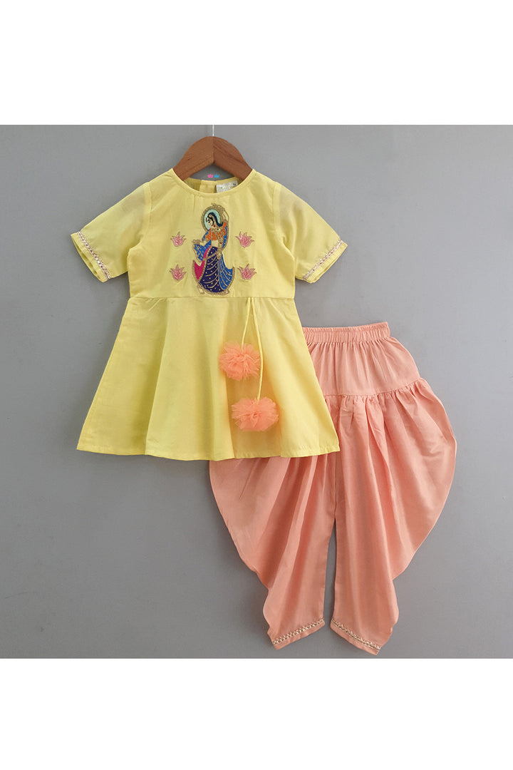 Yellow Radha Embroidered Kurta With Dhoti Set