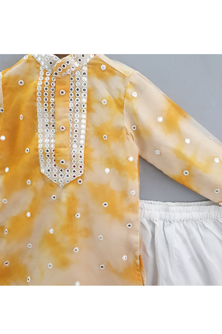 Tie And Dye Faux Mirror Embroidered Organza Kurta With Pyjama Set