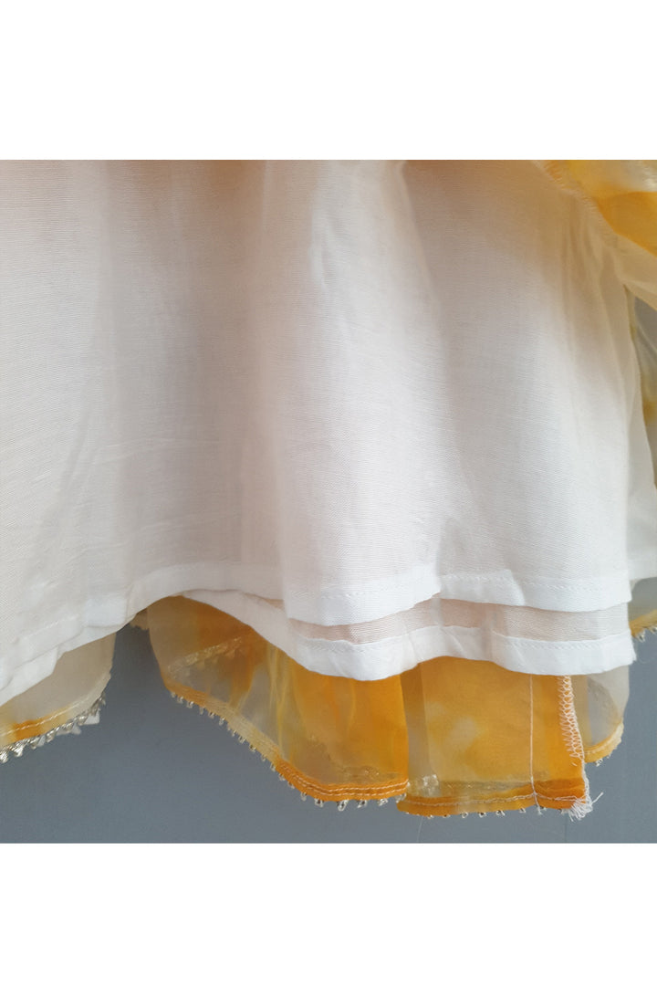 Mustard Yellow Tie And Dye Faux Mirror Embroidered Long Dress