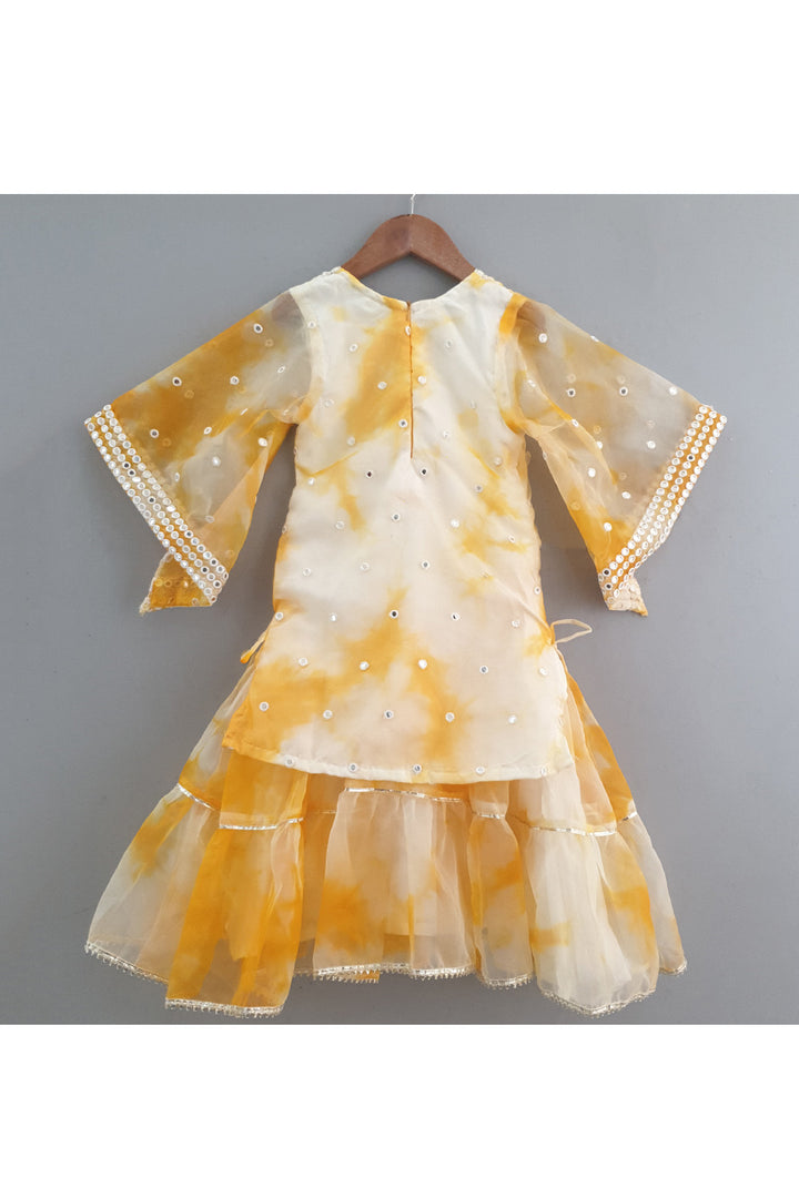 Mustard Yellow Tie And Dye Faux Mirror Embroidered Long Dress