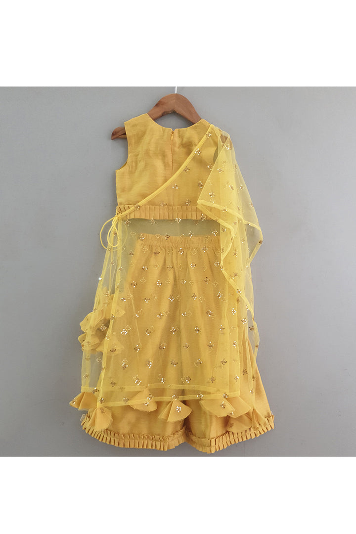 Yellow Chanderi Sleeveless Top With Palazzo Set