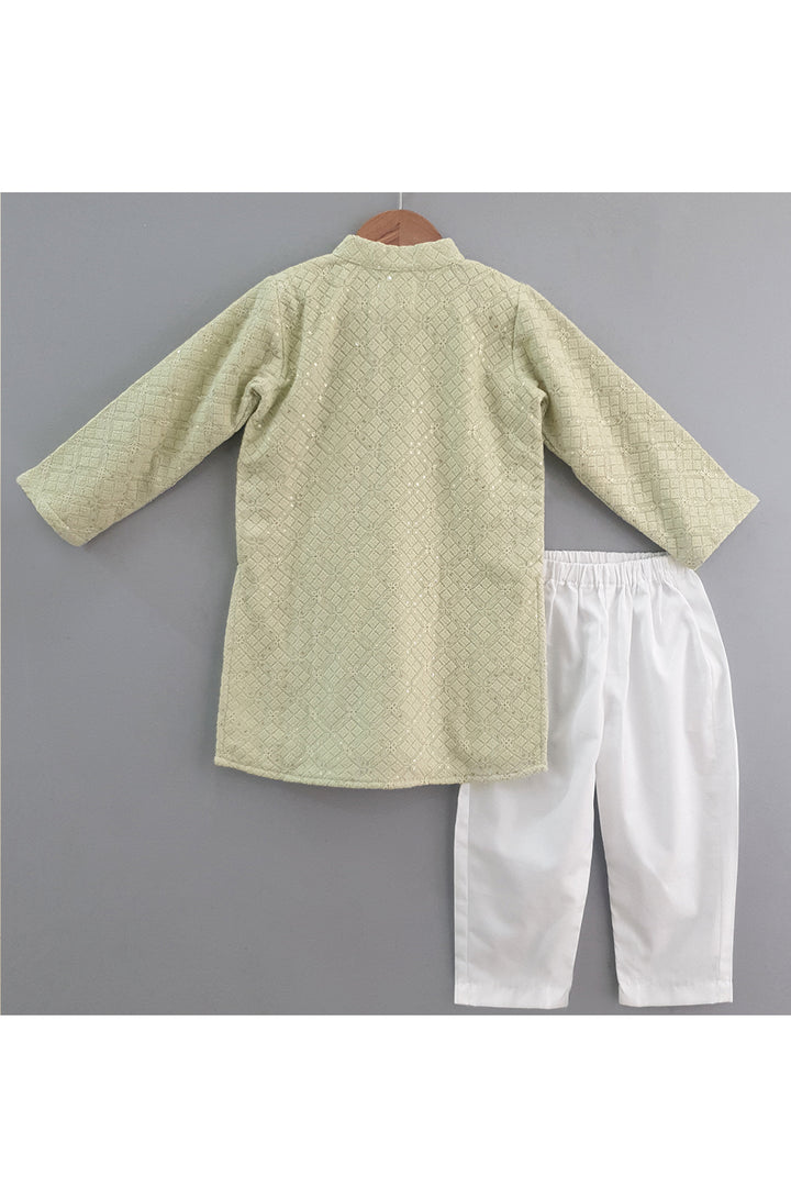 Mint Green Sequins Embroidered Georgette Kurta With Pyjama Set