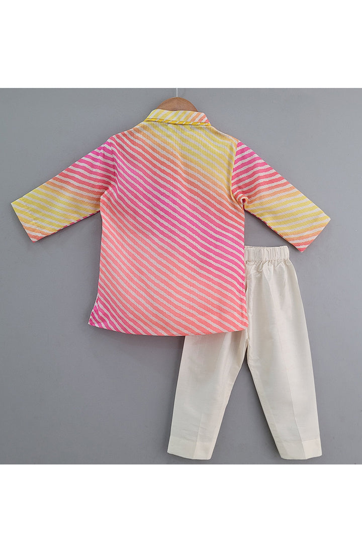 Pink Tie And Dye Leheriya Printed Kurta With Pyjama Set
