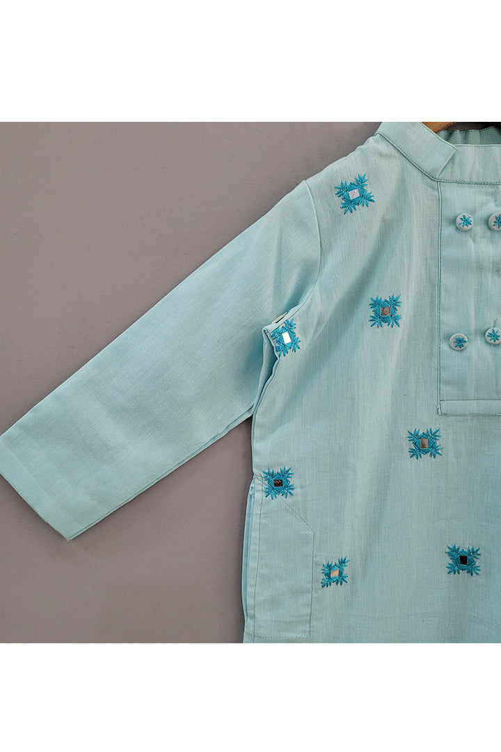 Blue Mirror Embroidered Kurta With Pyjama Set