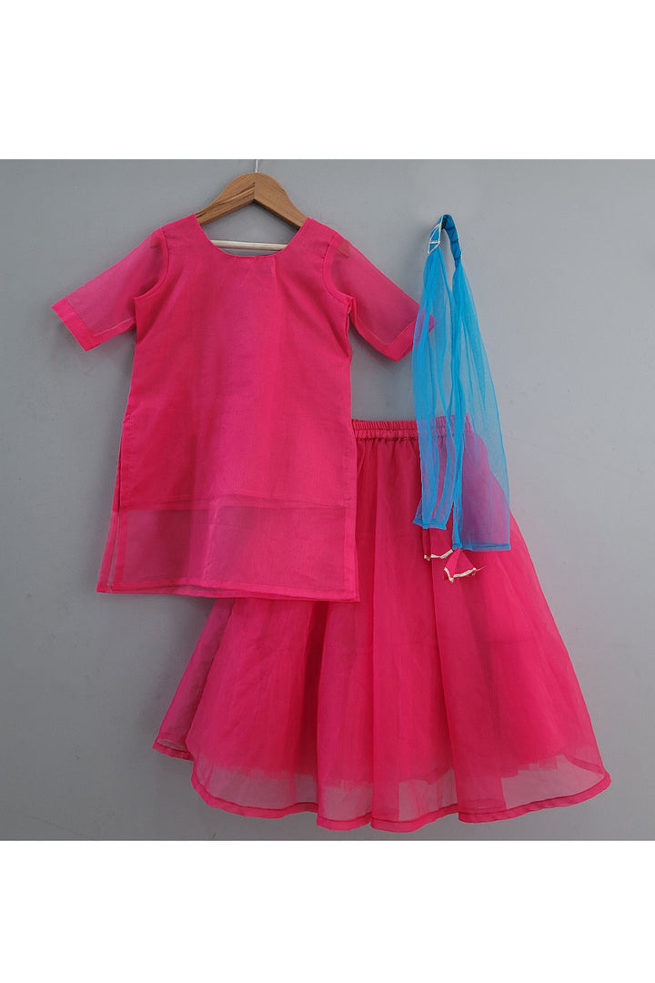 Pink Embroidered Organza Kurta With Lehenga Set