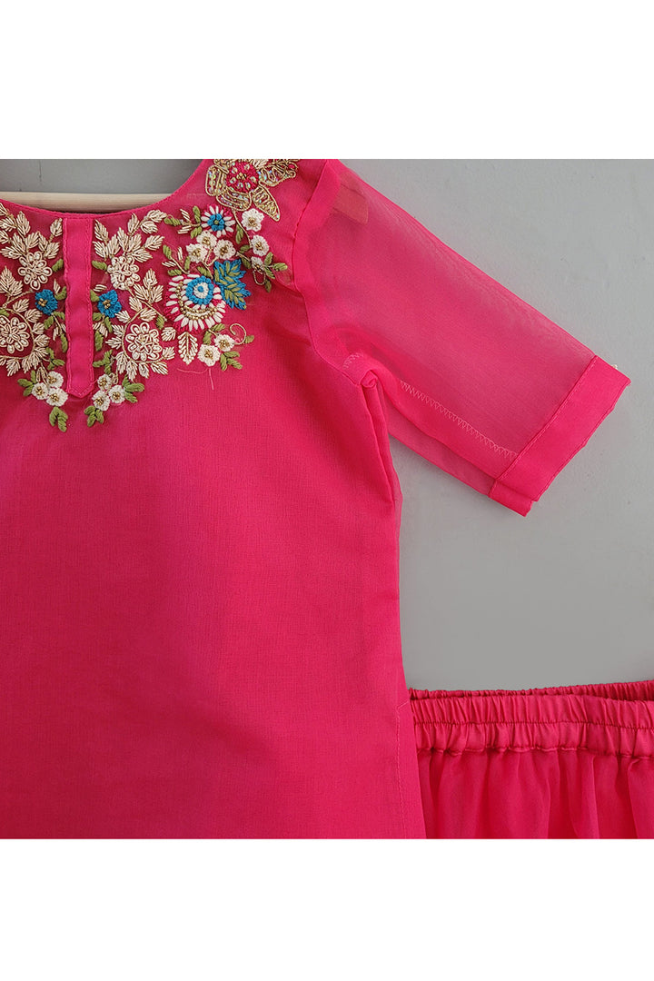 Pink Embroidered Organza Kurta With Lehenga Set