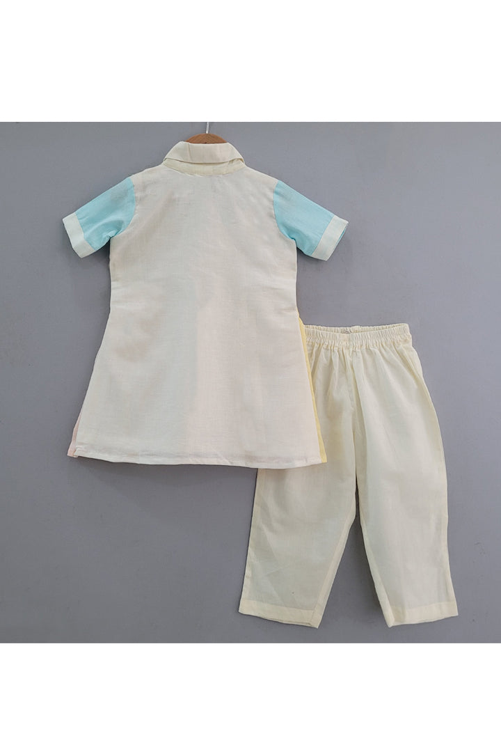 White Flower Embroidered Linen Kurta With Pant Set