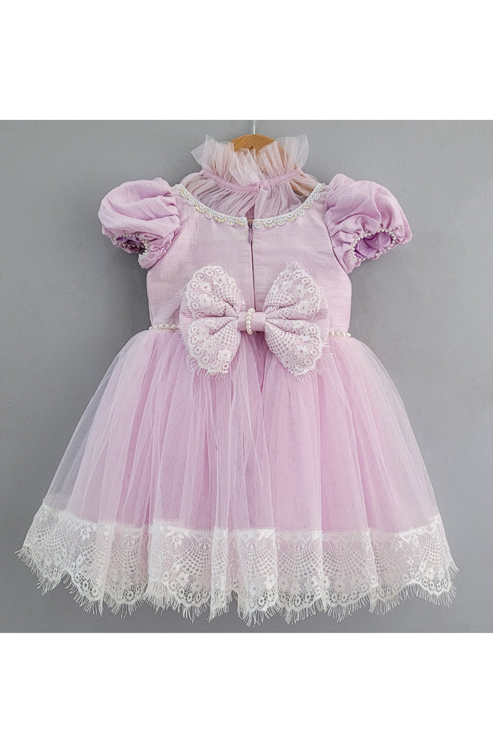 Lavender Pearl Detailing Net Dress