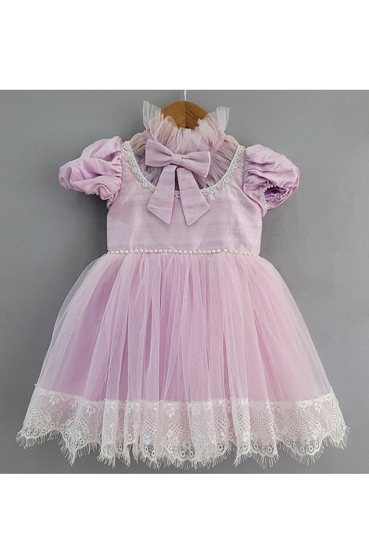 Lavender Pearl Detailing Net Dress