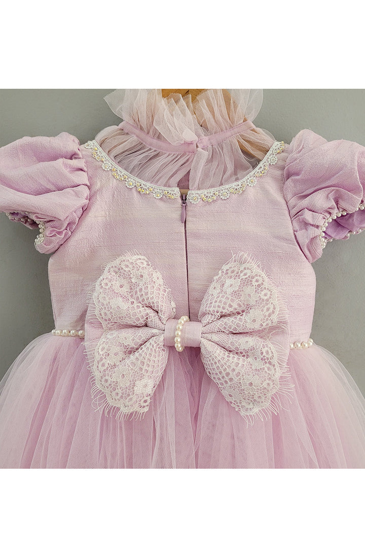 Lavender Pearl Detailing Net Dress