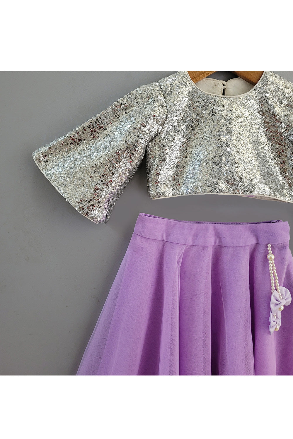 Silver Sequins Embroidered Top With Lehenga Set