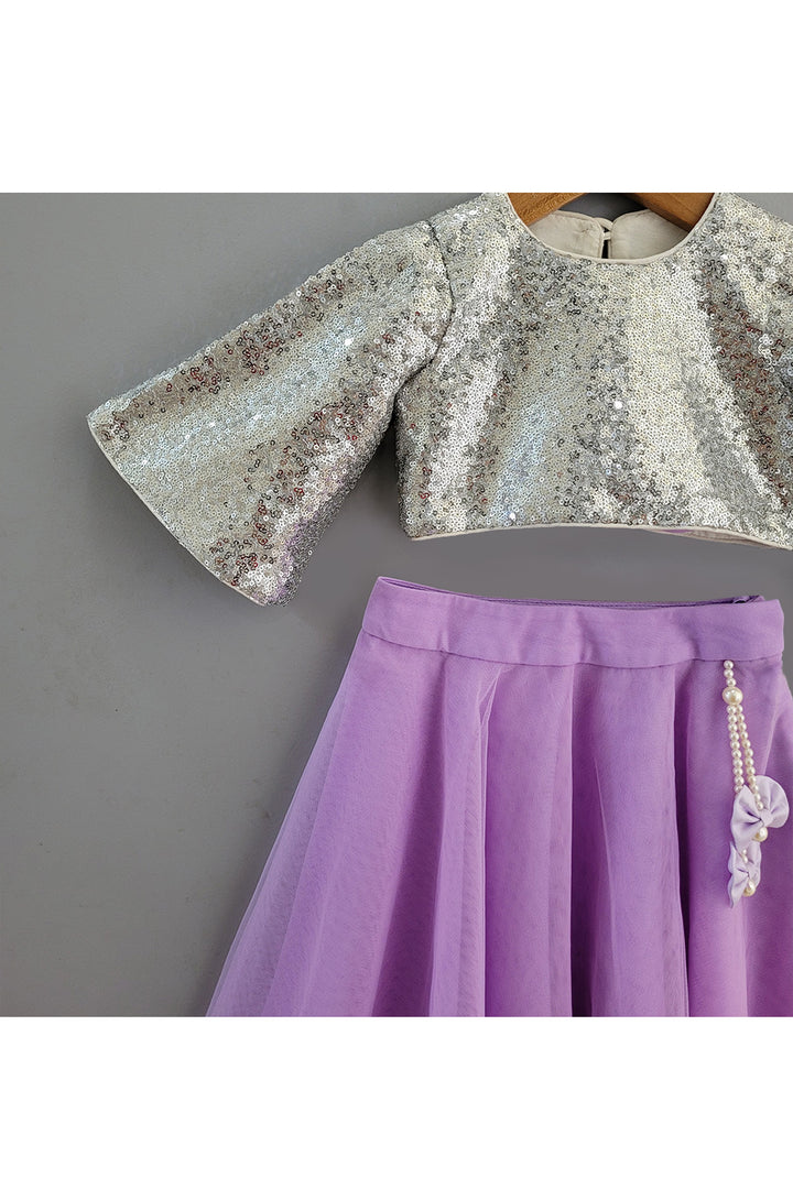 Silver Sequins Embroidered Top With Lehenga Set