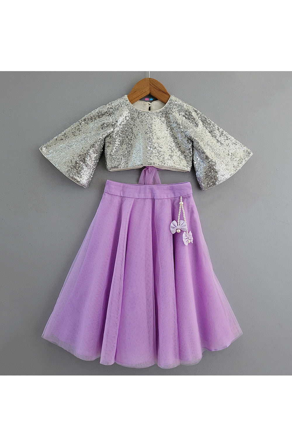 Silver Sequins Embroidered Top With Lehenga Set