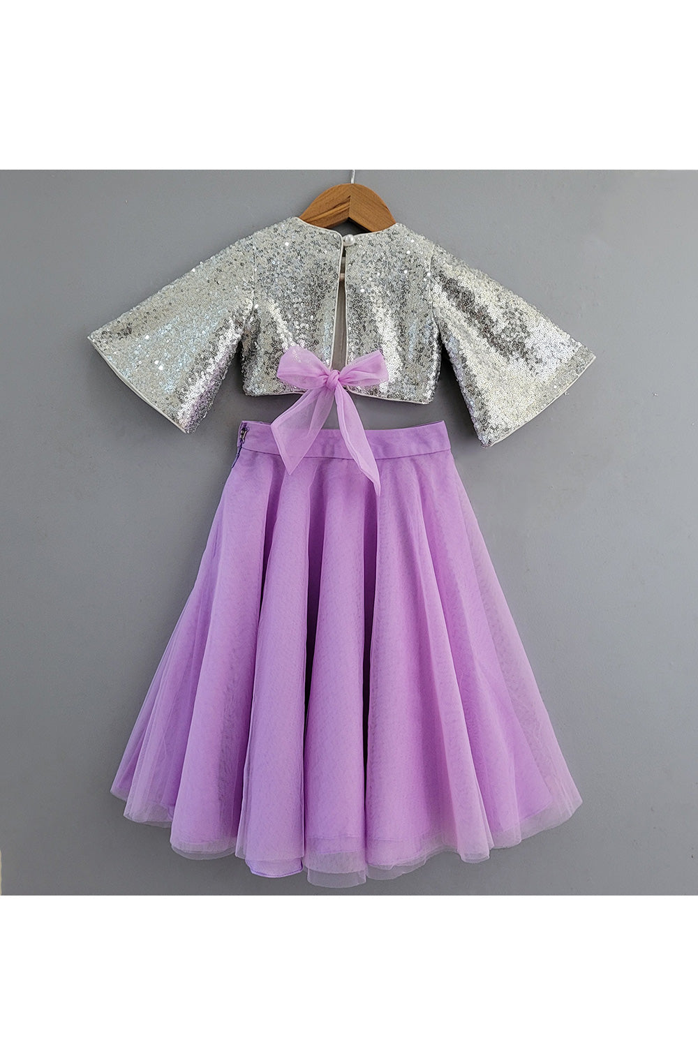 Silver Sequins Embroidered Top With Lehenga Set