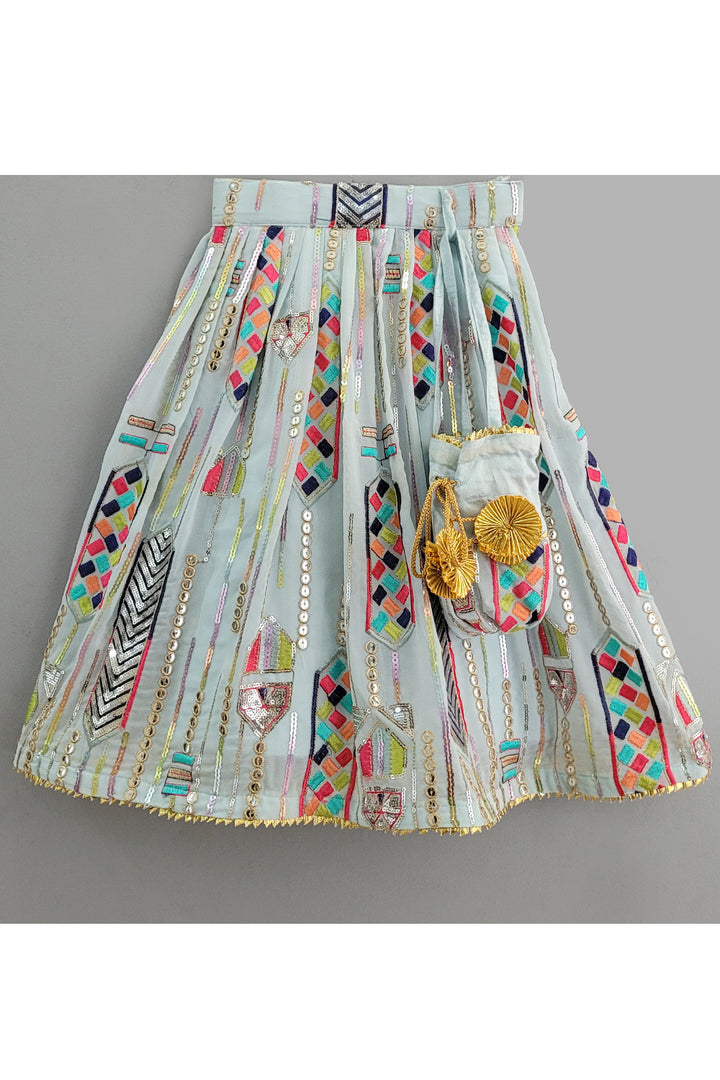 Powder Blue Sequins Embroidered Top With Lehenga Set