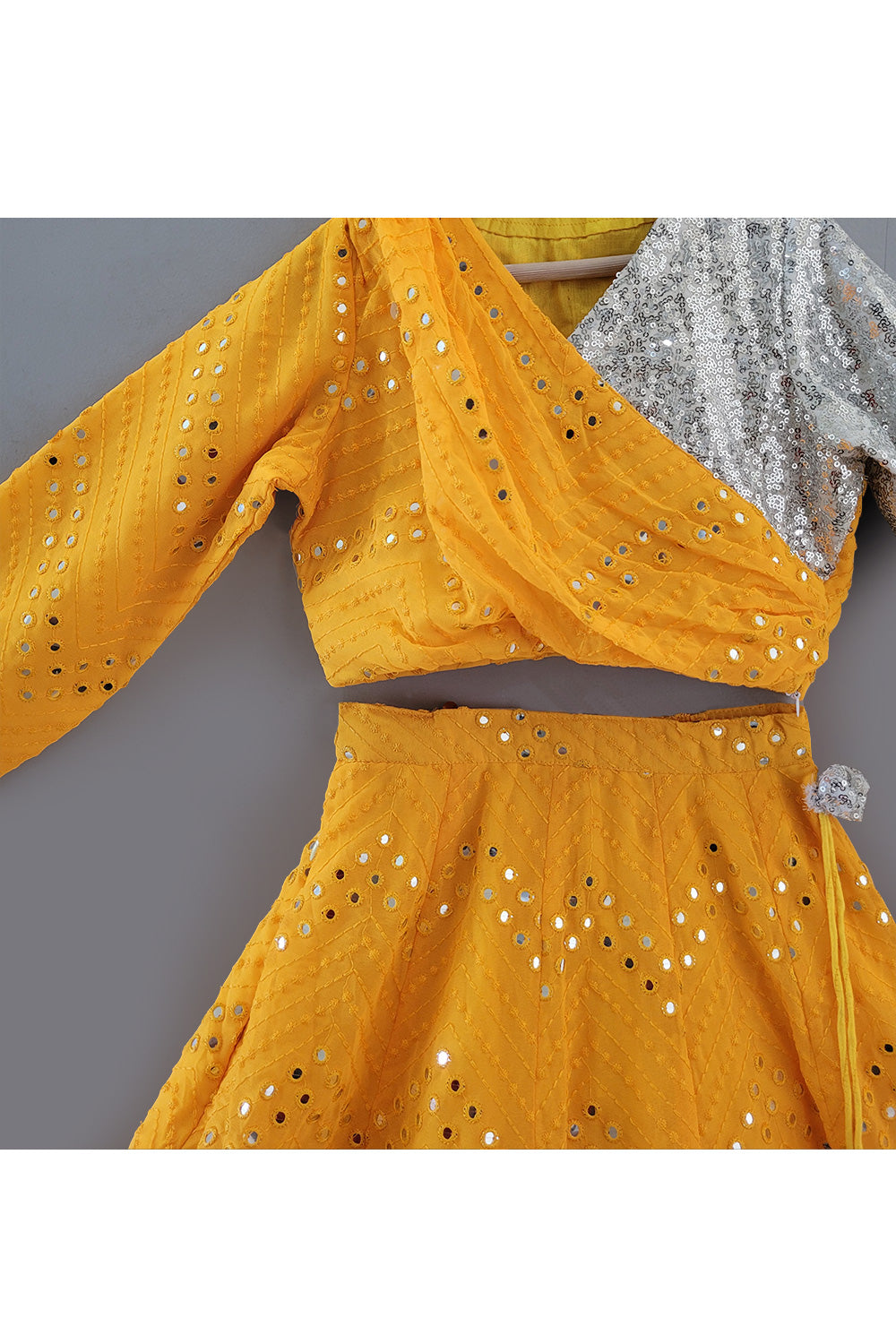 Yellow Sequins Embroidered Top With Lehenga Set
