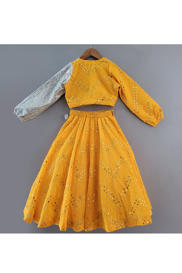 Yellow Sequins Embroidered Top With Lehenga Set