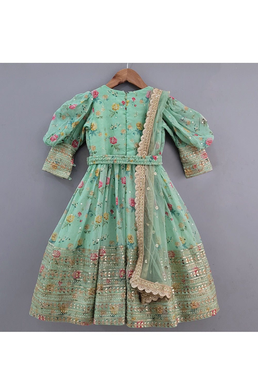 Mint Green Embroidered Pleated Anarkali Set