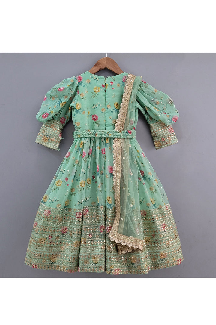 Mint Green Embroidered Pleated Anarkali Set