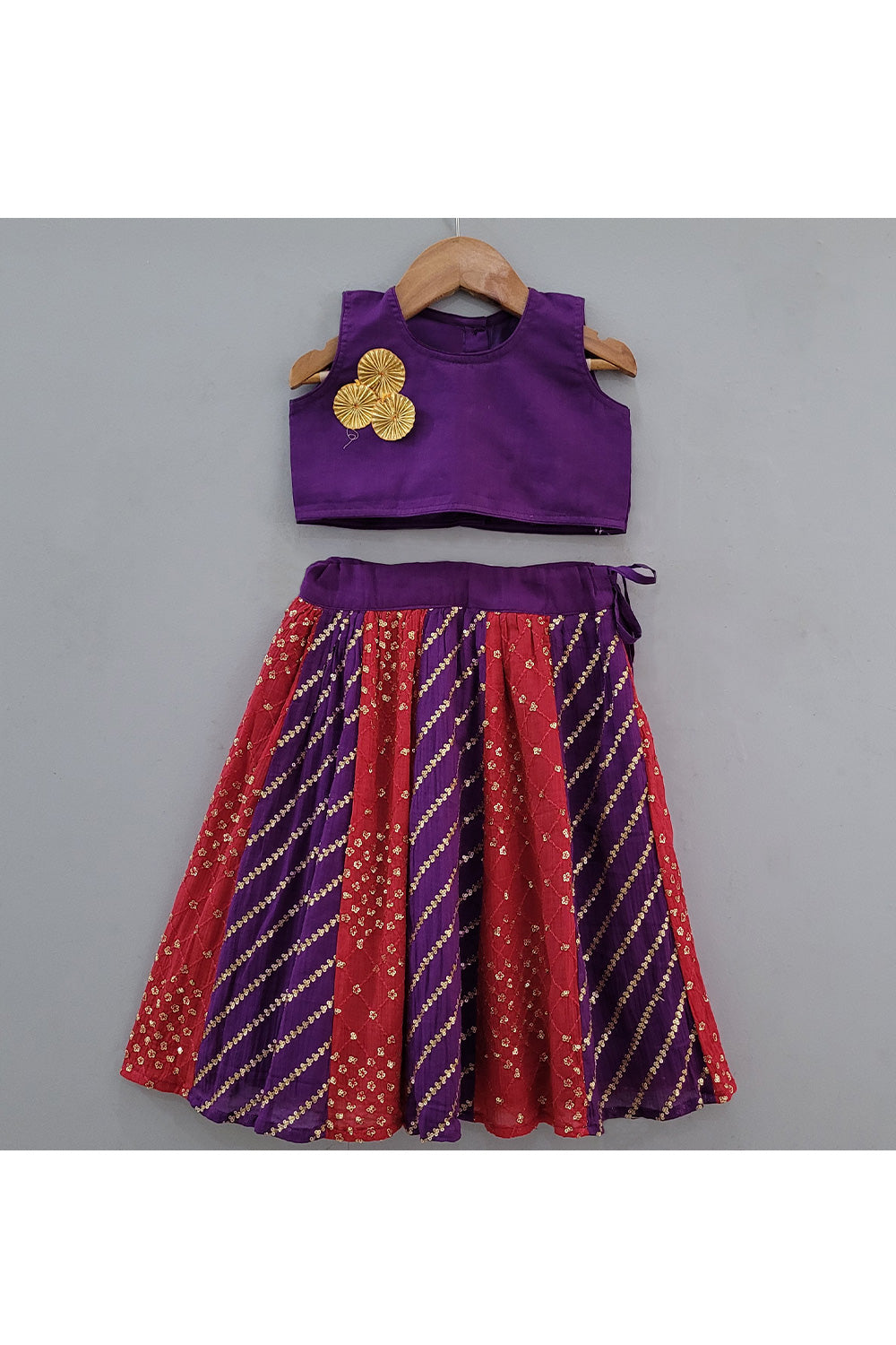 Purple And Red Top With Sequins Embroidered Lehenga Set