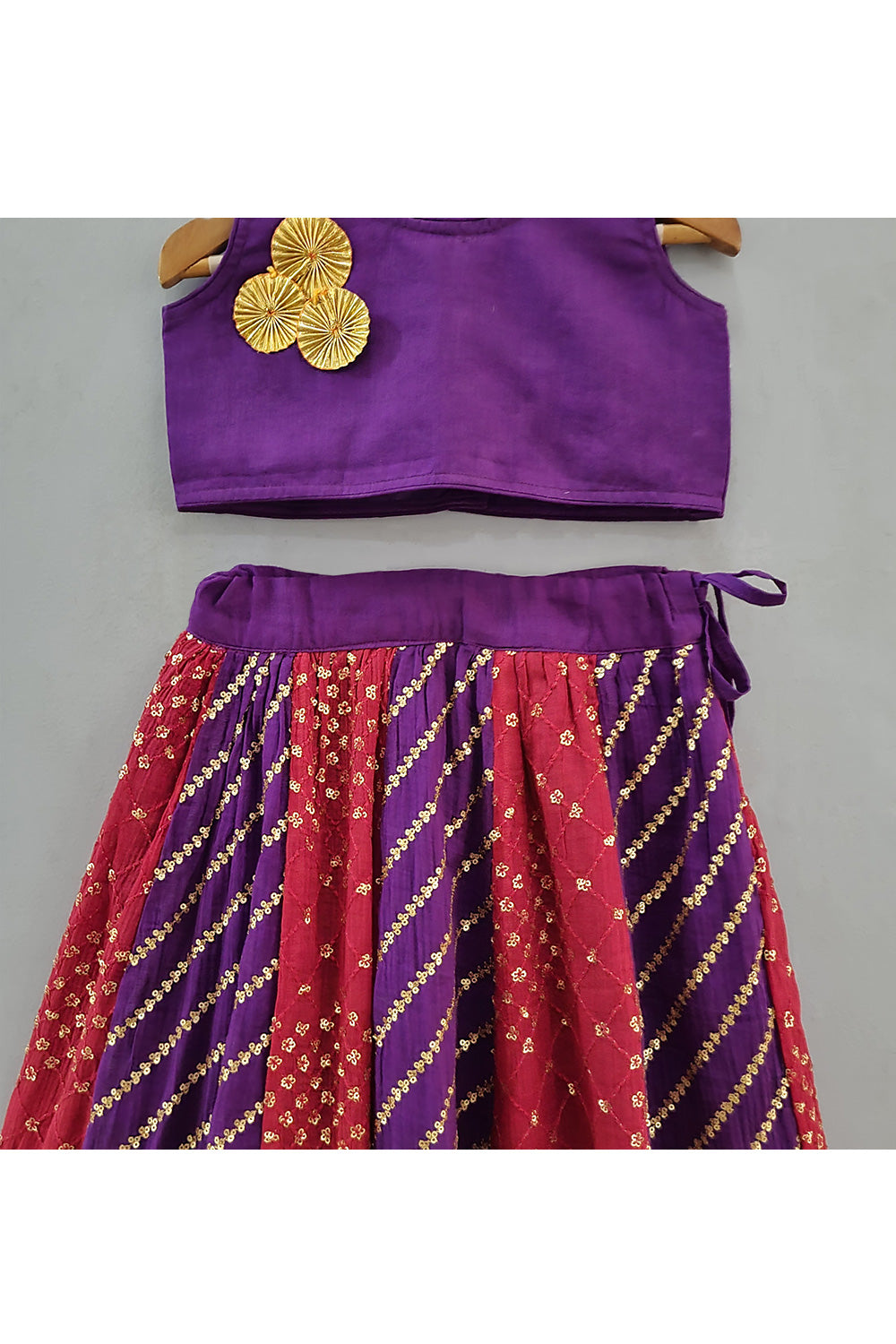 Purple And Red Top With Sequins Embroidered Lehenga Set