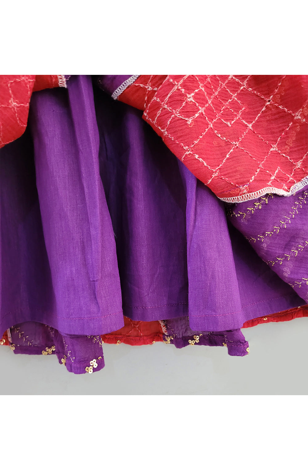 Purple And Red Top With Sequins Embroidered Lehenga Set
