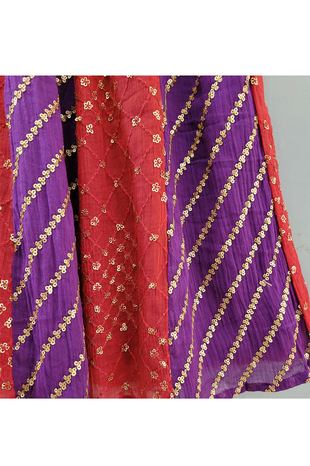 Purple And Red Top With Sequins Embroidered Lehenga Set