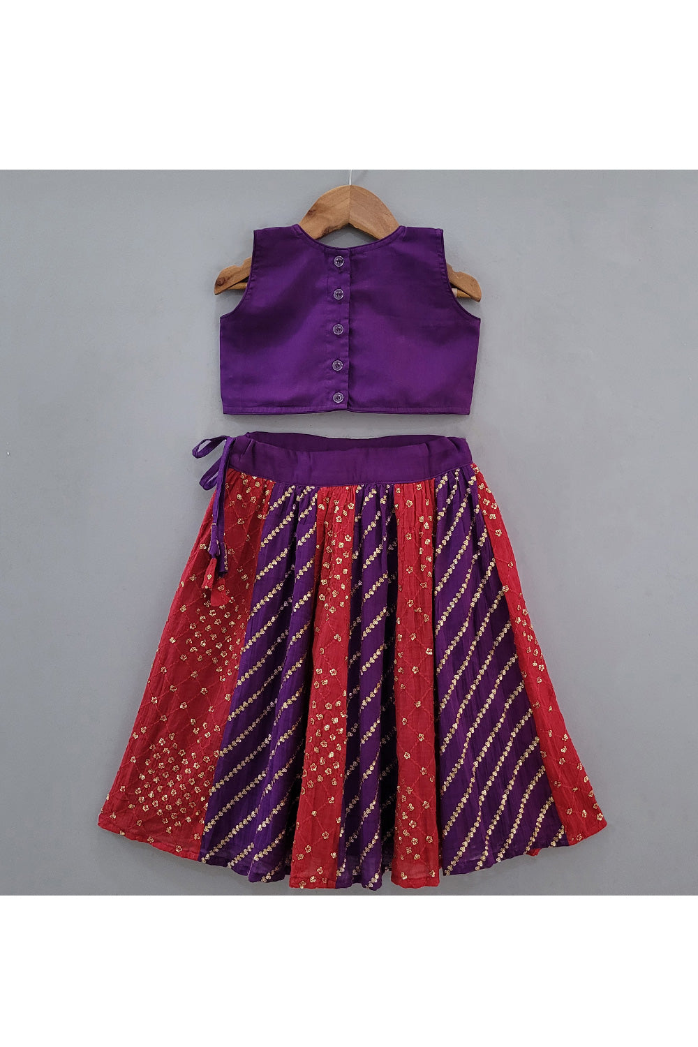 Purple And Red Top With Sequins Embroidered Lehenga Set