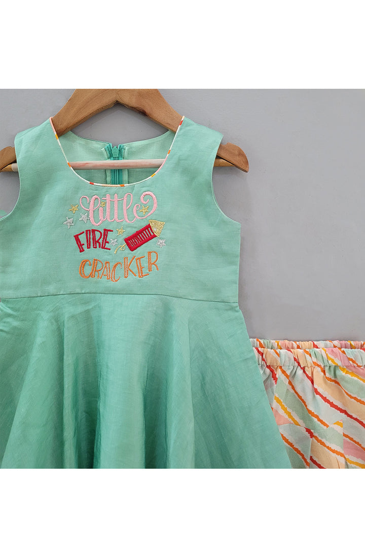 Mint Green Little Fire Cracker Embroidered Kurta With Dhoti Set