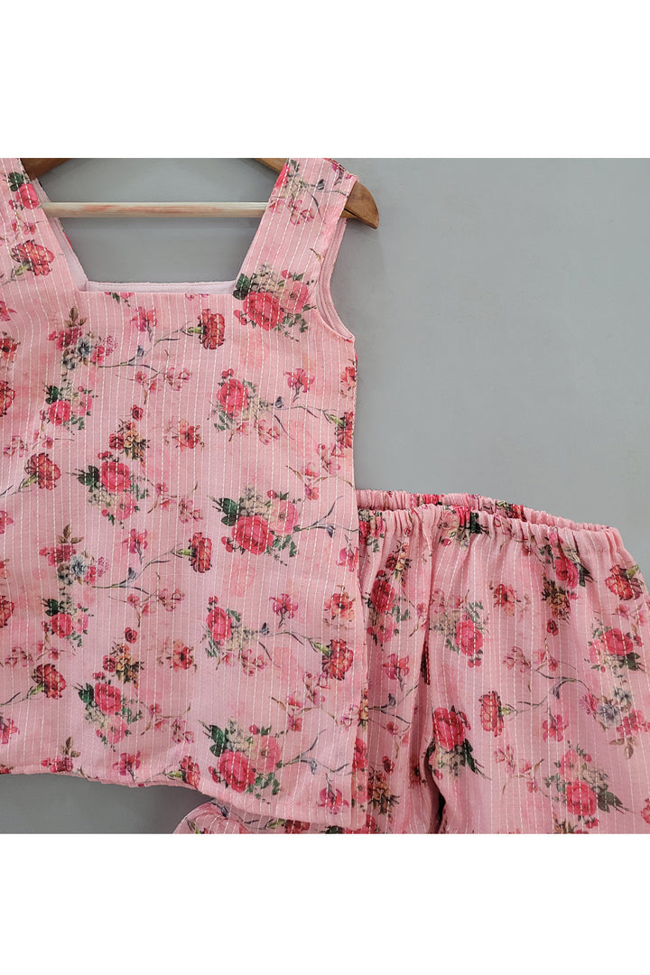 Pink Floral Printed Sleeveless Kurta With Sharara Set