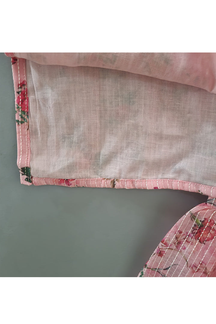 Pink Floral Printed Sleeveless Kurta With Sharara Set